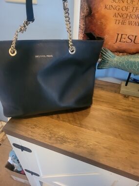 Michael Kors Black Tote with Gold Chain Straps